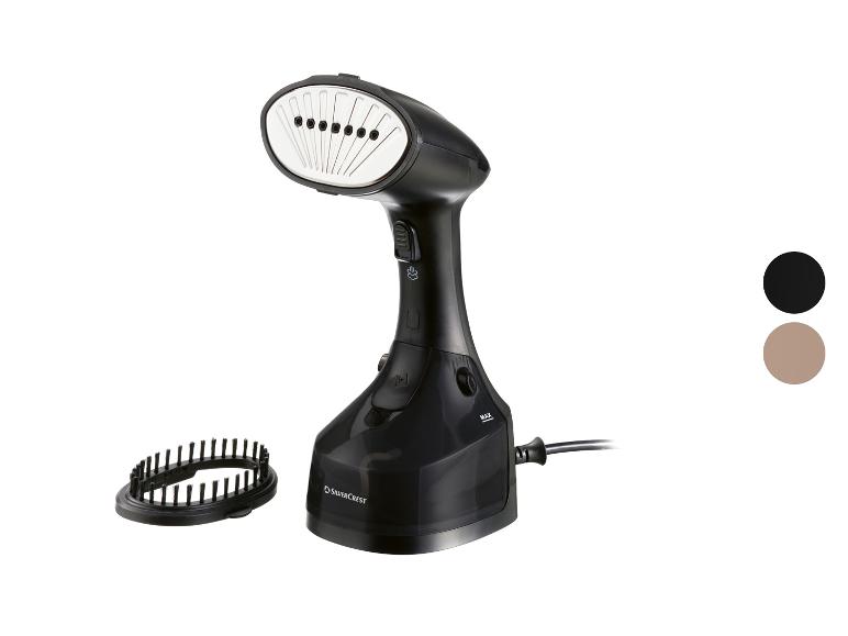 Défroisseur vapeur portable SilverCrest, noir, avec brosse détachable.