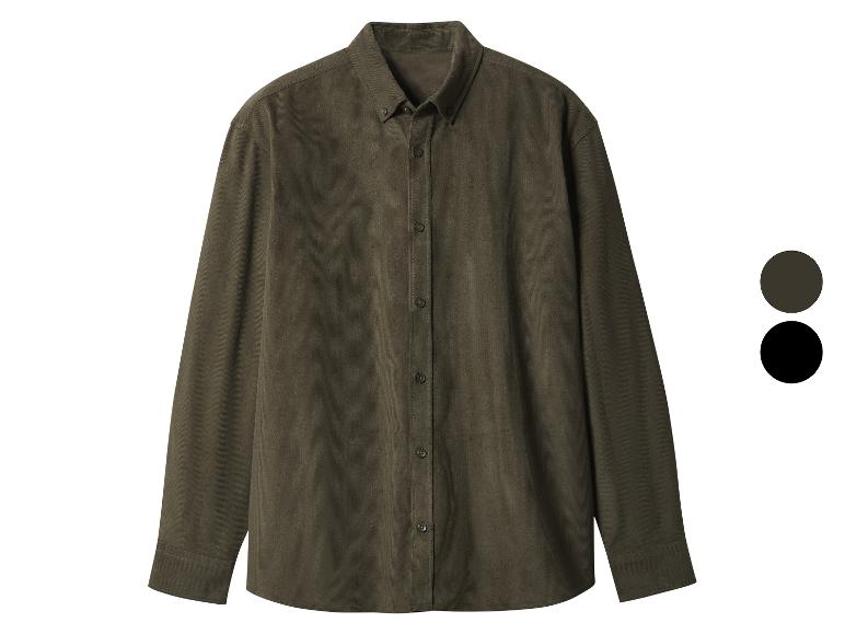 Chemise en velours côtelé vert foncé à manches longues boutonnée