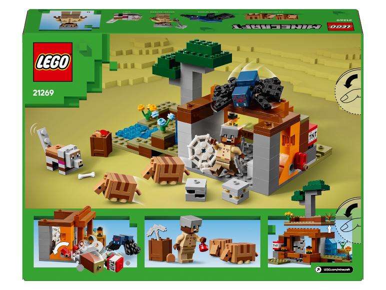 Ensemble de construction Minecraft 21269 avec figurines, animaux et une structure sur le thème du désert.