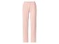 Pantalon de détente côtelé rose clair avec taille élastique et ourlet volanté.