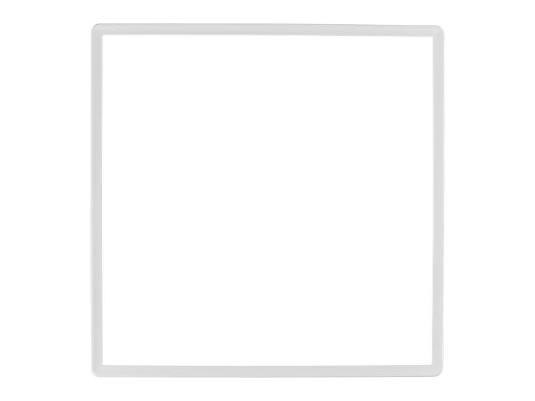 Cadre carré blanc aux coins légèrement arrondis sur fond blanc.