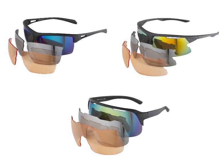 Trois paires de lunettes de soleil avec des verres interchangeables.
