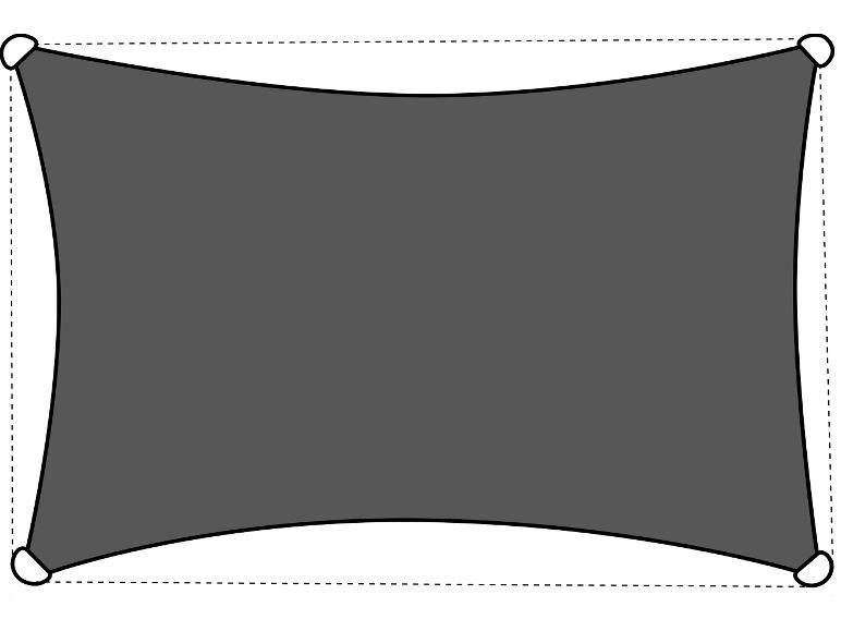 Voile d'ombrage rectangulaire grise avec côtés incurvés et coins renforcés.