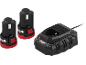 Deux batteries 12V et un chargeur avec le marquage « X 12V Team » et des indicateurs de charge.