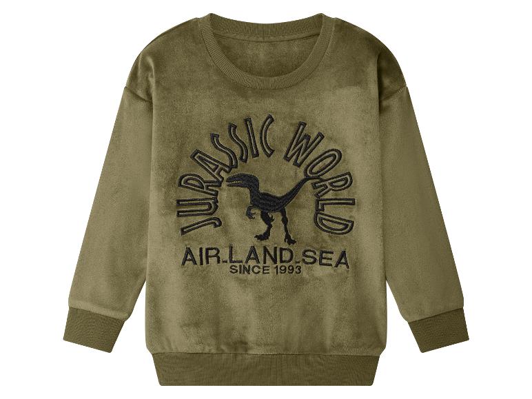 Sweat-shirt vert à manches longues pour enfant avec imprimé dinosaure 'Jurassic World'.