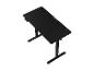 Bureau noir réglable en hauteur avec panneau de commande numérique.