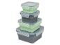 Boîtes repas empilables : vert pâle et gris foncé.