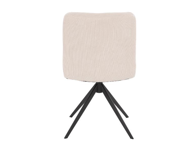 Chaise rembourrée beige à rayures verticales avec base en métal noir
