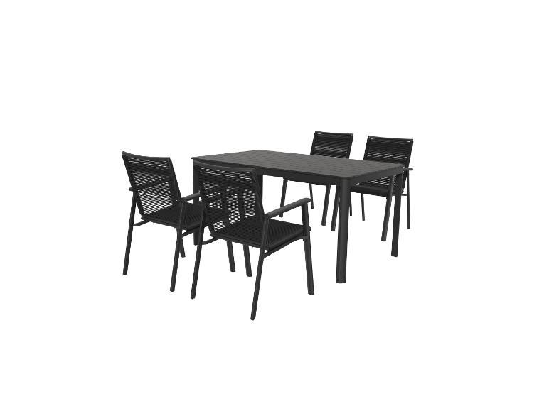 Ensemble table et chaises de jardin noir.