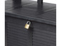 Un coffre de rangement noir avec un cadenas Stabilit.