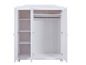 Une armoire blanche avec des étagères et une barre pour suspendre des vêtements.