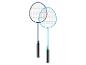 Deux raquettes de badminton, bleu foncé et bleu clair.