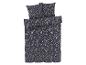Parure de lit et taies d'oreiller à motif pois gris foncé.