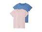 Deux t-shirts, rose et bleu clair.