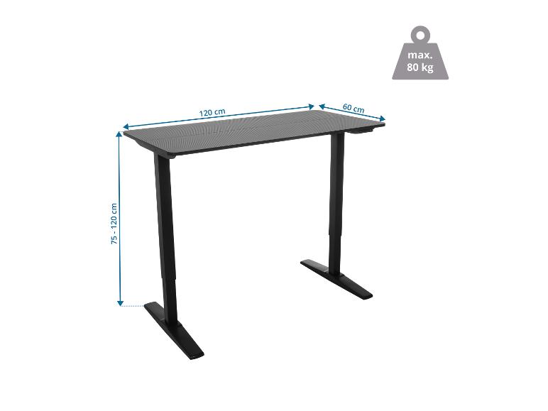 Bureau réglable en hauteur de 120 x 60 cm avec une charge max de 80 kg.
