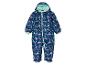 Une combinaison bleue pour enfant avec un motif floral.