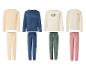 Quatre ensembles de hauts à manches longues et pantalons, avec texte Athletic et motif cœur.