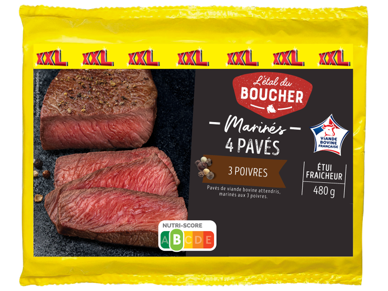 L'étal du Boucher pavés de bœuf marinés aux 3 poivres, 480g.