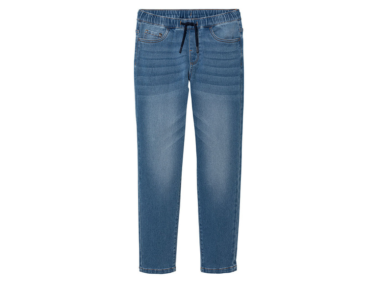 Un jean bleu avec un cordon.