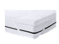 Matelas blanc avec surmatelas matelassé et fermetures éclair noires.