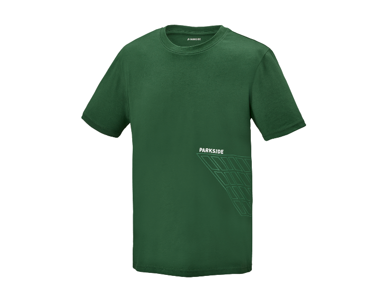Un t-shirt Parkside vert foncé avec un logo discret.
