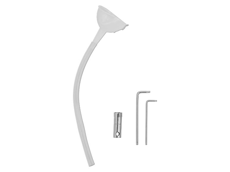 Entonnoir avec tuyau flexible, clés Allen et clé à bougie