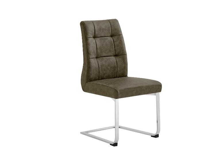 Chaise design en similicuir marron et piétement chromé.