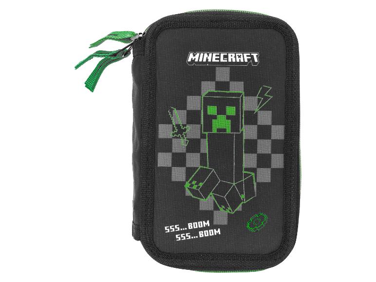 Trousse noire avec motif Minecraft Creeper et texte « SSS... BOOM ».