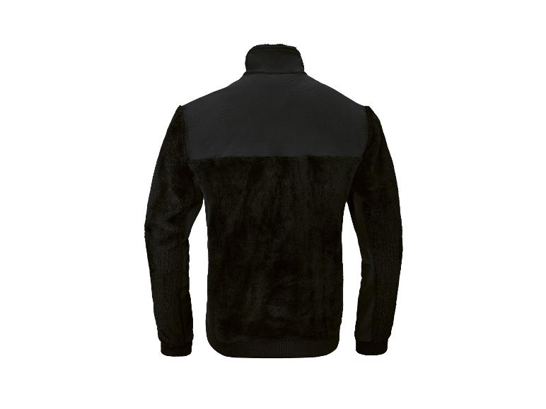 Veste polaire noire à col montant et empiècements contrastés aux épaules, vue de dos.