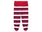 Pantalon de bébé à rayures rouges, blanches et noires.