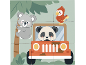 Puzzle en bois avec un koala, un panda dans une jeep et un perroquet.