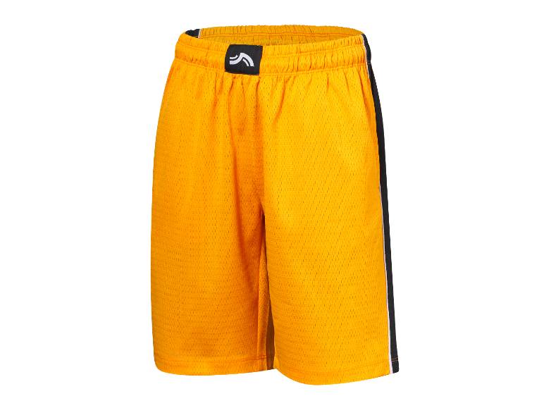 Short de basket jaune avec des détails noirs.