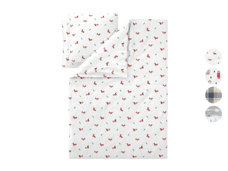 Parure de lit Feinbiber avec motif teckels à carreaux et flocons de neige
