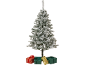 Sapin de Noël floqué avec des cadeaux emballés en papier rouge, vert et or.