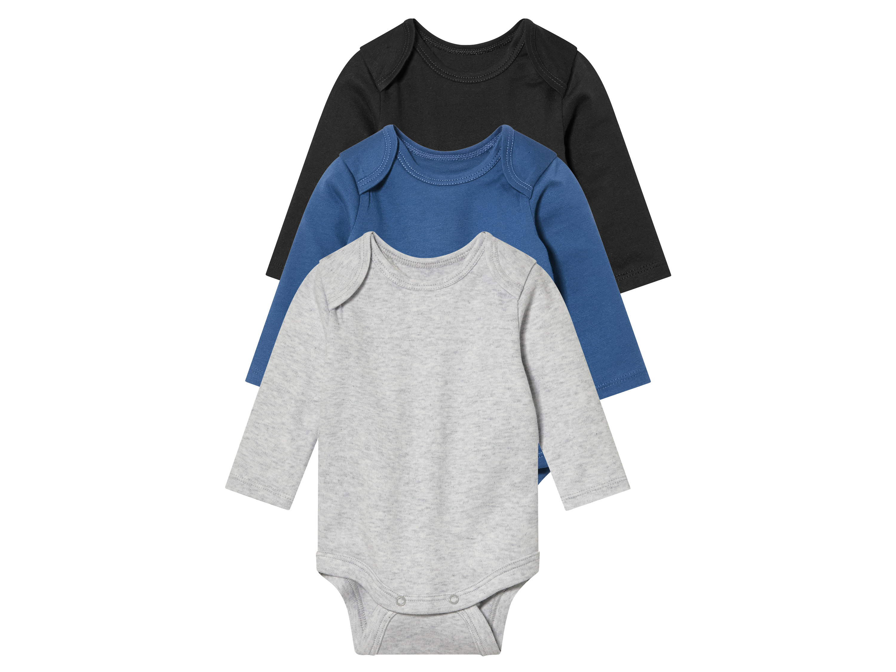 lupilu® Lot de 3 bodies bébé (50/56, bleu foncé/bleu/gris)