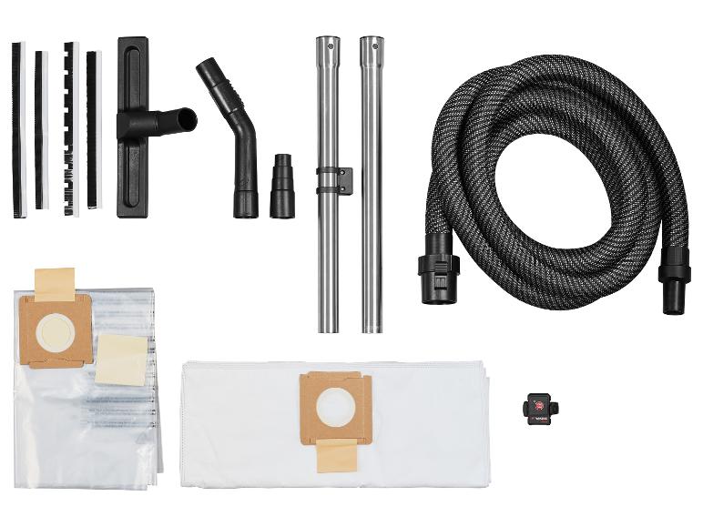 Accessoires pour aspirateur d'atelier PARKSIDE PERFORMANCE®: tuyau, tubes, buses, filtres et télécommande.