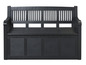 Un banc de jardin en bois noir avec rangement.