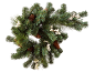 Couronne de Noël festive avec branches de pin, pommes de pin et baies blanches sur fond noir