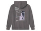 Sweat-shirt à capuche gris avec l'inscription 'Trust the Creative Process' et un motif abstrait au dos.