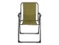 Chaise pliante verte armée avec structure noire.