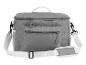 Sac isotherme gris avec sangles blanches et poche avant