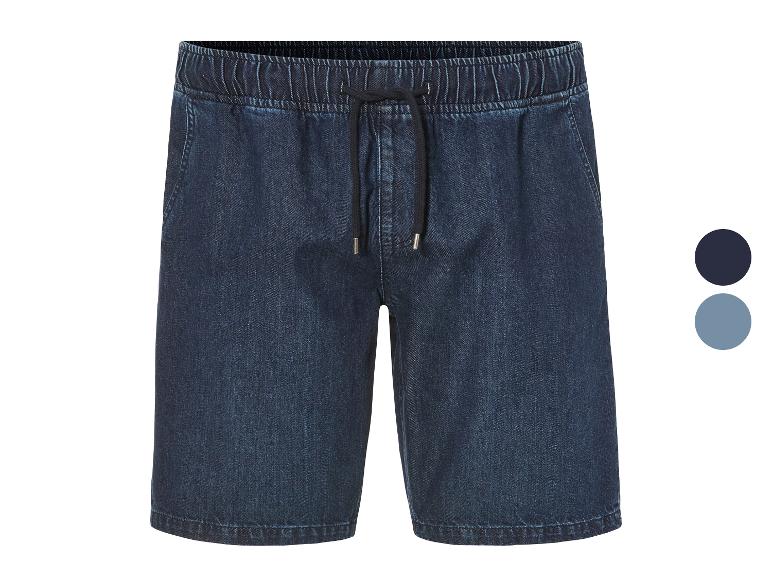 Shorts en jean avec cordon de serrage, disponibles en bleu foncé et bleu clair.