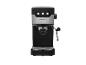 Machine à expresso noire et argentée avec boutons et buse vapeur.