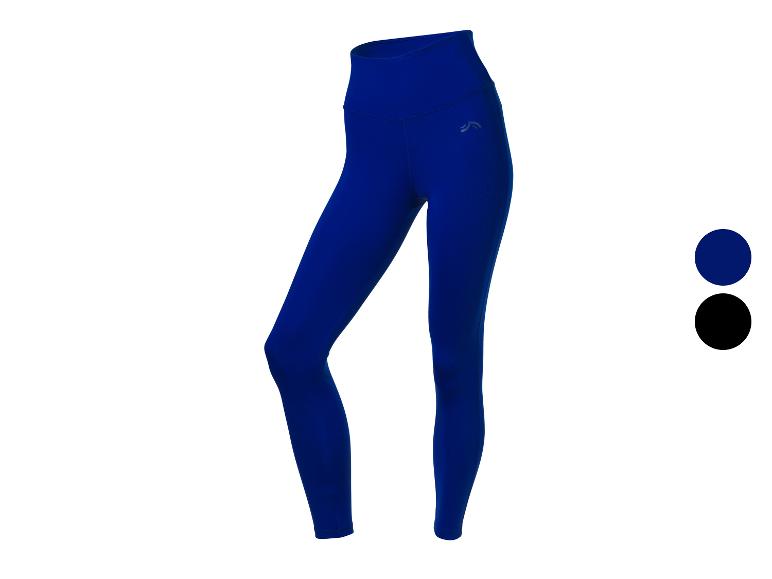 Leggings bleus taille haute avec un petit logo.