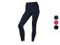 Legging de sport femme bleu marine, avec options de couleurs rouge et noir.