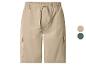 Shorts cargo beiges avec taille élastique et cordon de serrage, avec options de couleurs supplémentaires.