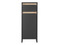 Une armoire noire avec deux tiroirs et une porte.