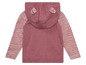 Pull rose à capuche en tricot pour bébés.