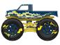 Jouet monster truck bleu avec des motifs d'éclairs jaunes