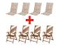 Ensemble de 4 chaises pliantes en bois et 4 coussins beige.